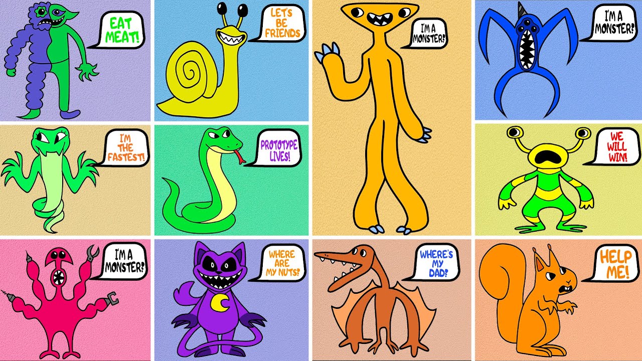 Garten of Banban: 1,2,3,4,5,6,7,8 Drawing - Boss Monsters Comparison