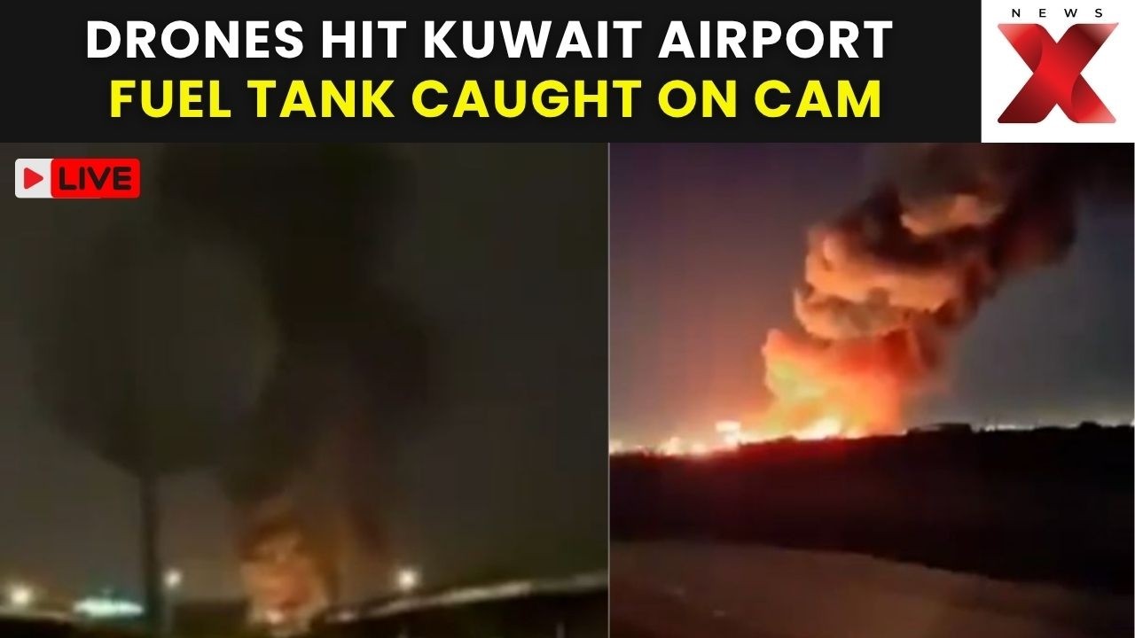 Drones Hit Kuwait Airport LIVE: Airport Fuel Tank Blast, Massive Fire Erupts | NewsX