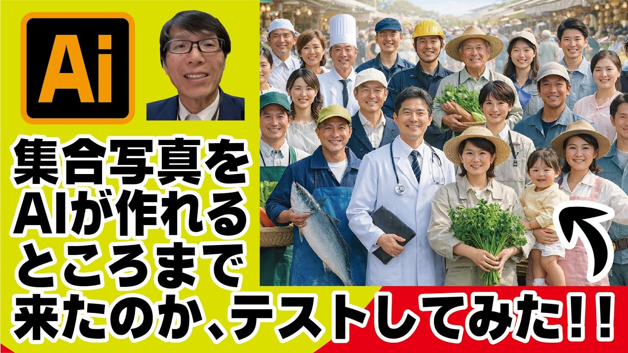 【AI無双いよいよ業界消滅か】集合写真が苦手だったAIだが、使えるレベルに来ているかテストしてみた。カメラマン、ちらしモデル業界に未来はないのか　イラレ老師　#illustrator