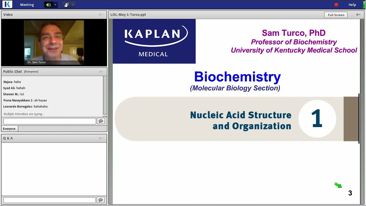 1st Lecture Kaplan Step 1 CA Biochemistry & Medical Genetics Turco Jan 6, 2014