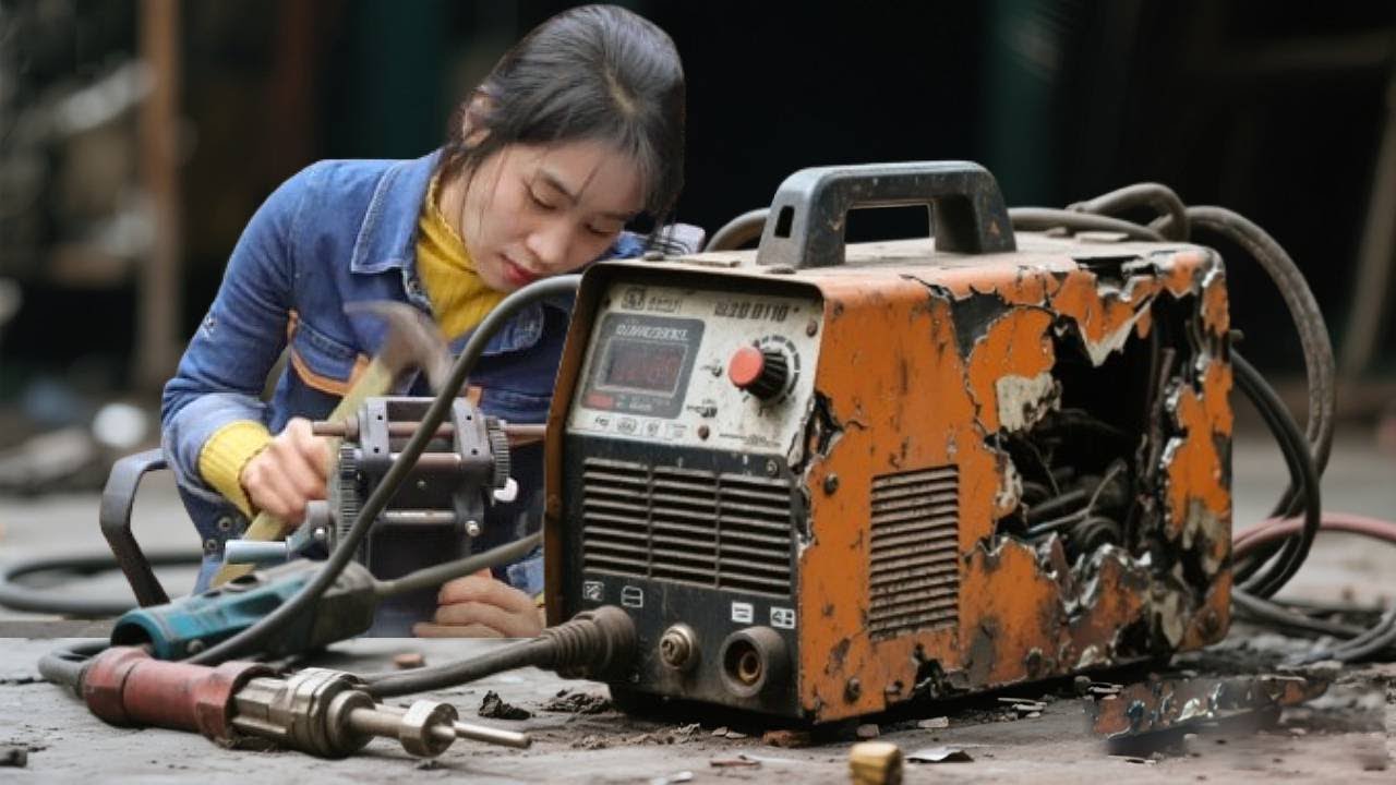 A talented woman repaired a damaged welding machine and made it look brand new！