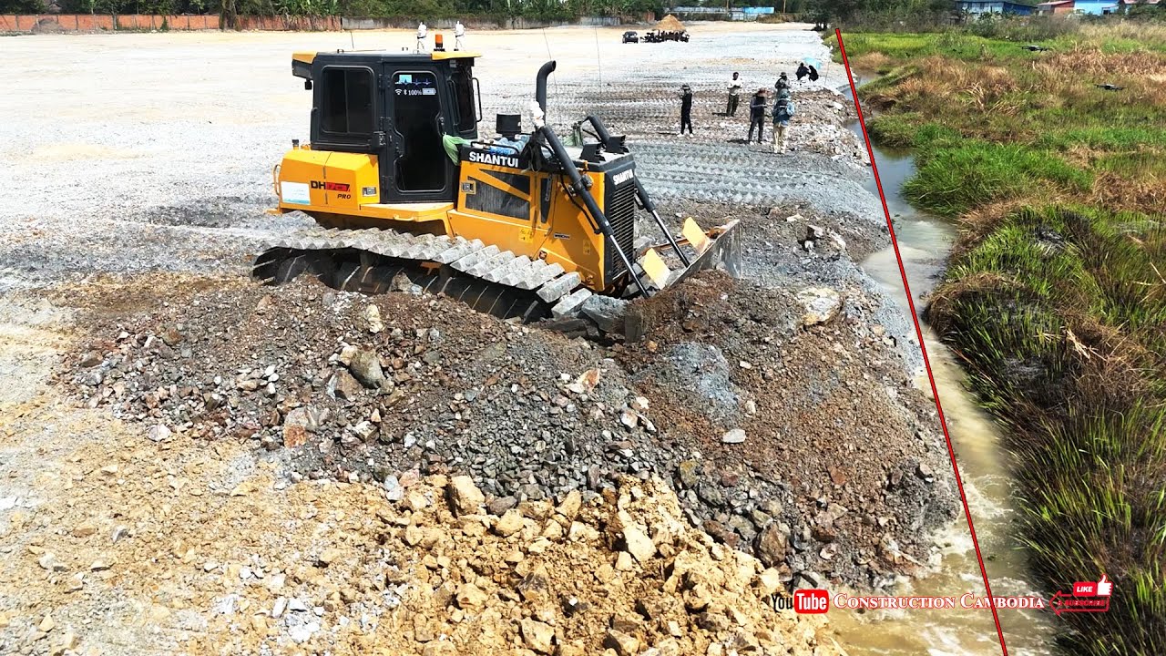 Today Complete Nicely! Stones Filling Flooded Lake By Skilled Dozer Operator And Dump Trucks