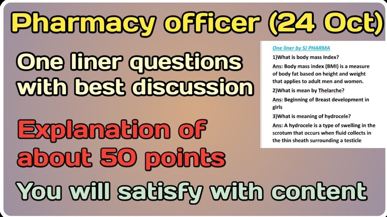 Top One liner questions for Pharmacy Officer exam 24 oct 2021@SJPHARMA-SAHADEOSAWAKE