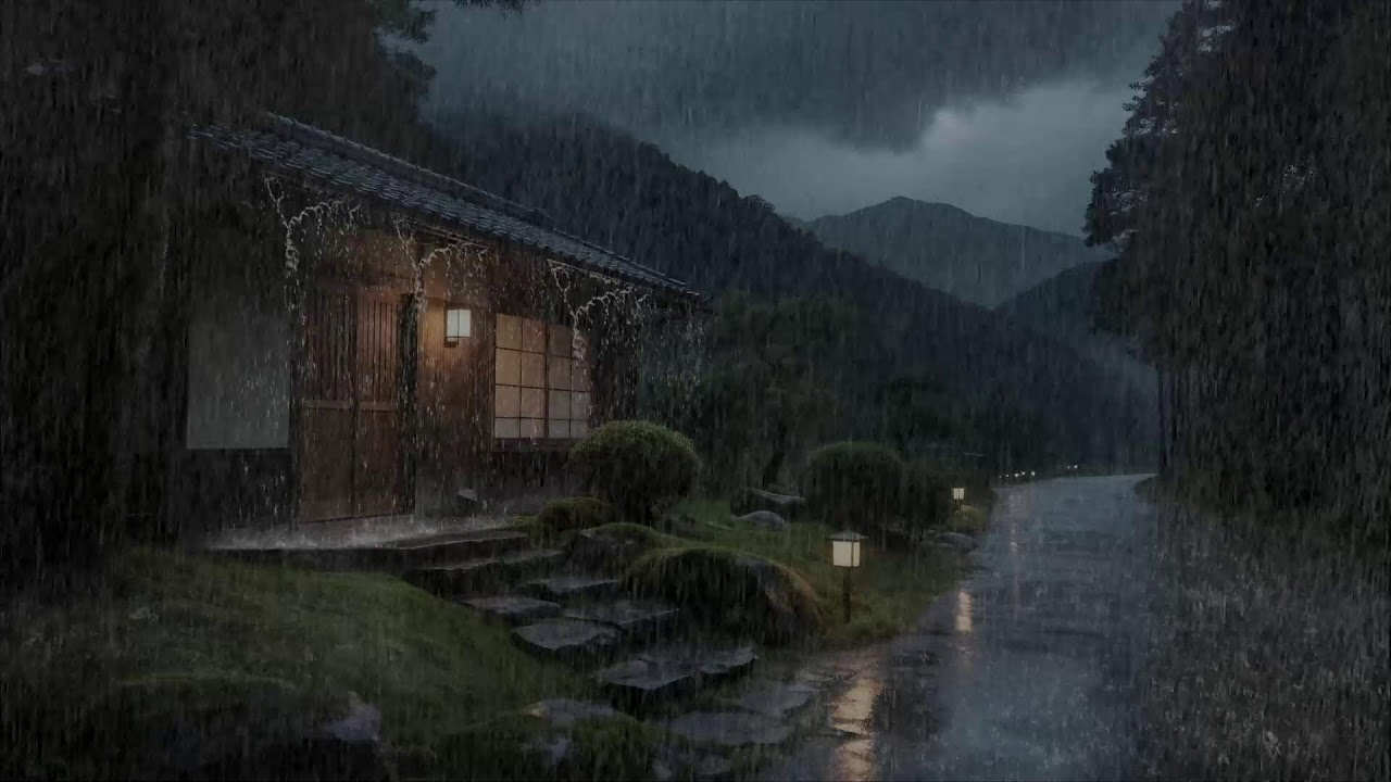 Breathe in Silence Rainfall Around Wooden Cabin for Deep Sleep and Focus