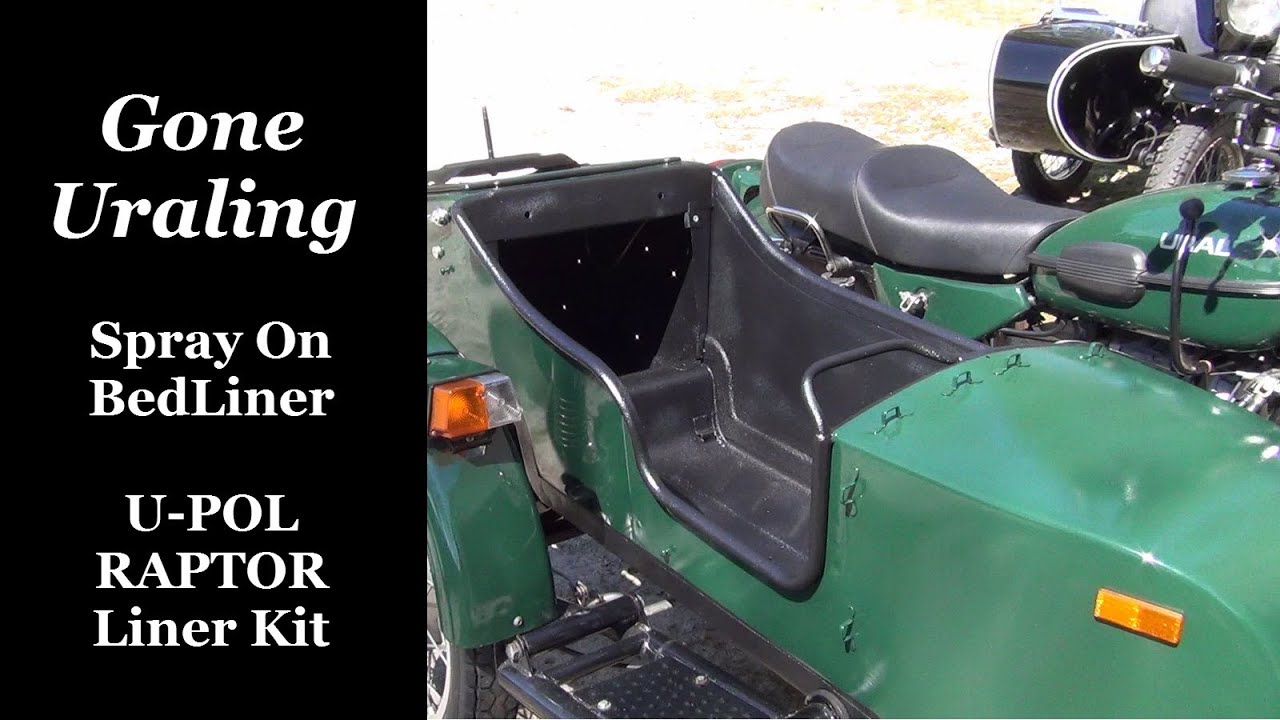 Spraying Ural Sidecar with U-POL Raptor Liner Bedliner