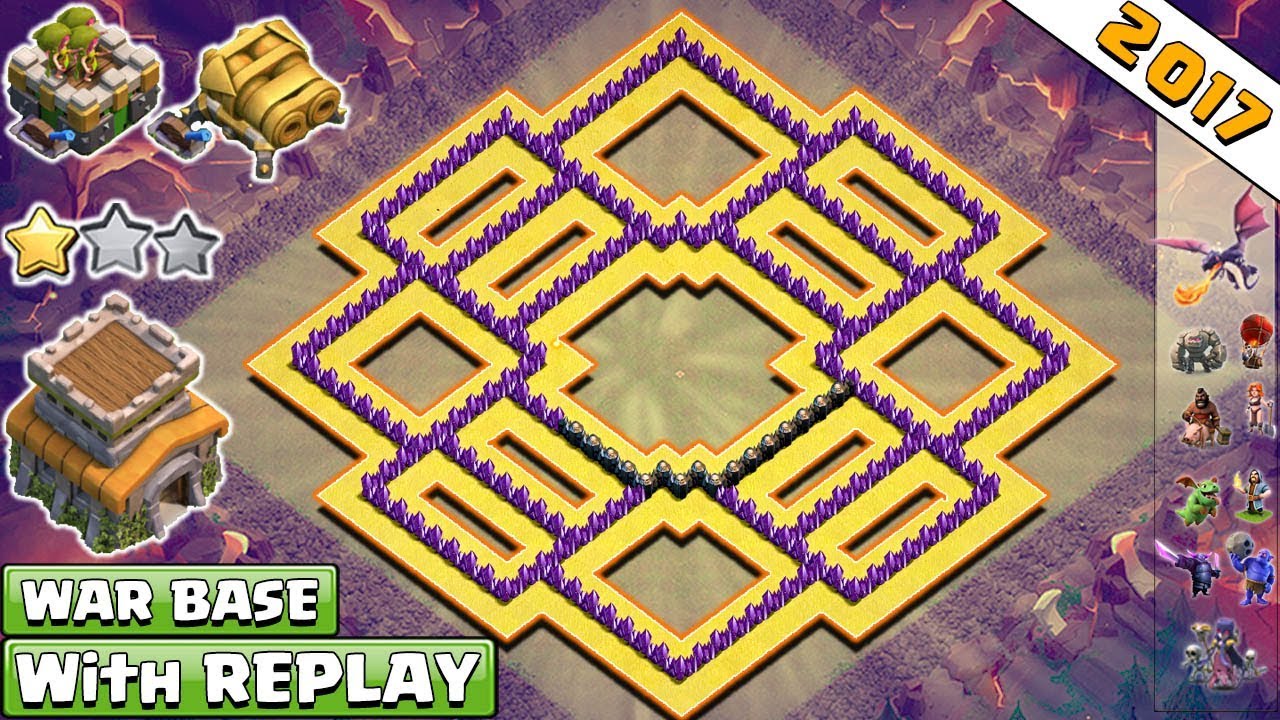 BEST! NEW Anti 2 Star Town Hall 8 (Th8) Clan-War Base 2017 With Replay Proof Vs Anti Dragon