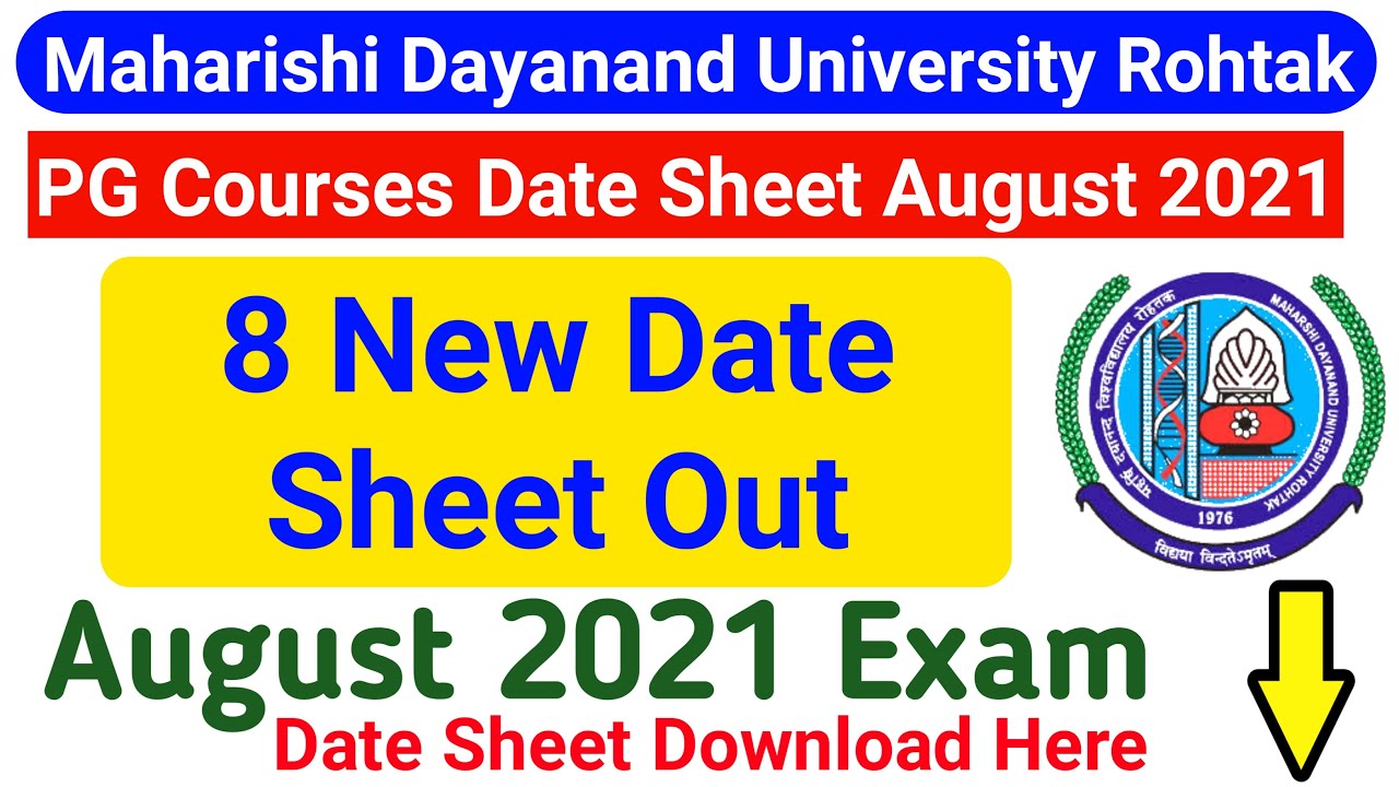 Mdu PG Regular Courses Date Sheet 2021 || MDU 3rd Semester Reappear Date Sheet ||  Mdu Latest Update