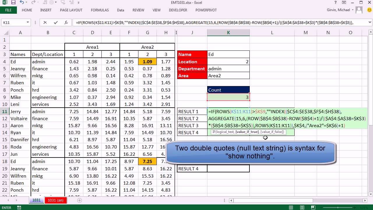 Excel Magic Trick 1031: Four Way Lookup Formula To Deliver Multiple Items From 1 of 2 Lookup Tables