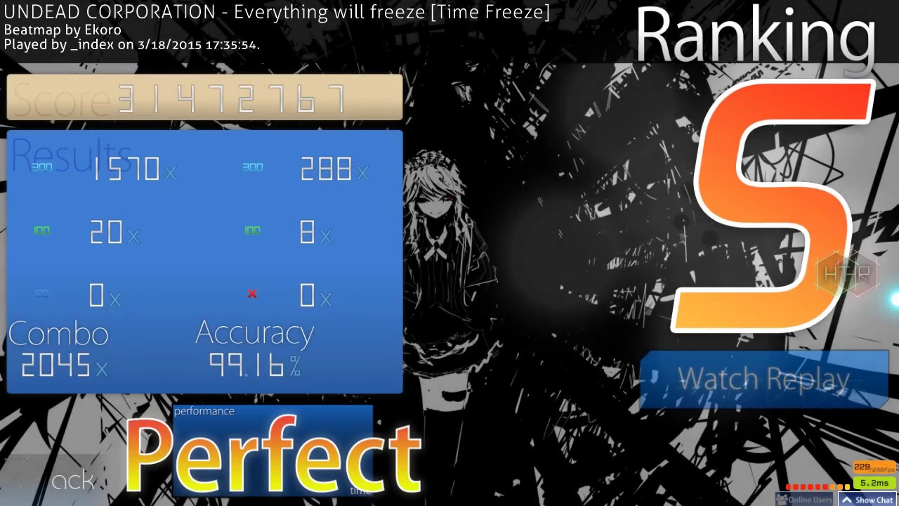 Osu! | _Index | Undead Corporation - Everything will Freeze [ Time Freeze] | +HTHR 99.16% 397 PP