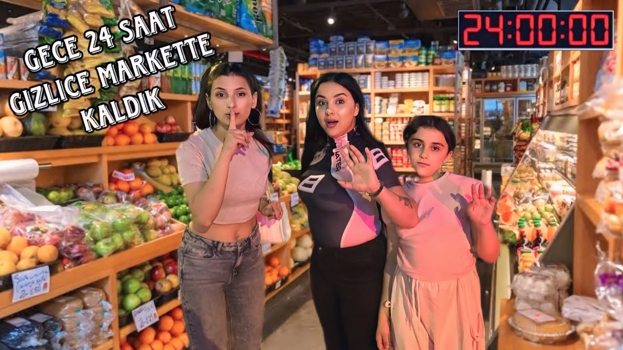 24  SAAT GİZLİCE MARKETTE KALDIK !!!! 😱