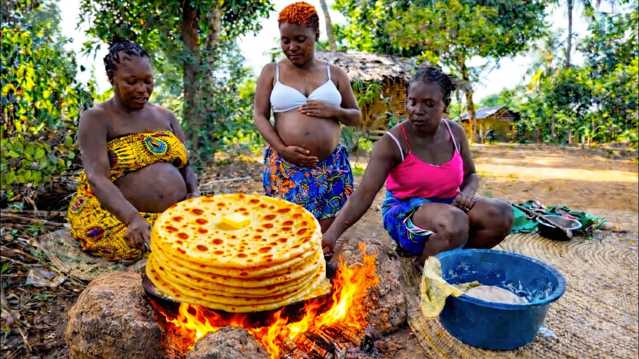 African Village #cooking Co-Wives |Fluffy Soft Chapatis & Coconut Beans Stew Feast For Family