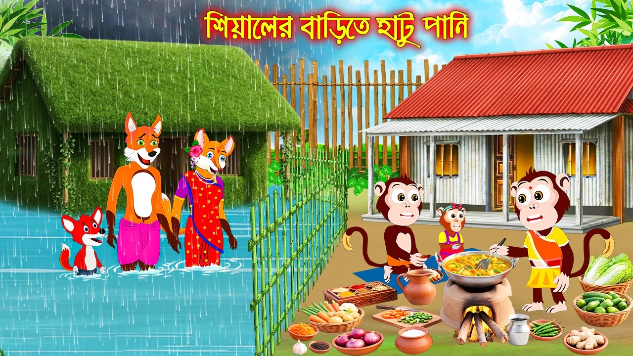 শিয়ালের বাড়িতে হাঁটুপানি  | Shialer Barite Hatu pani | Bangla Cartoon | Fox Cartoon | Interesting