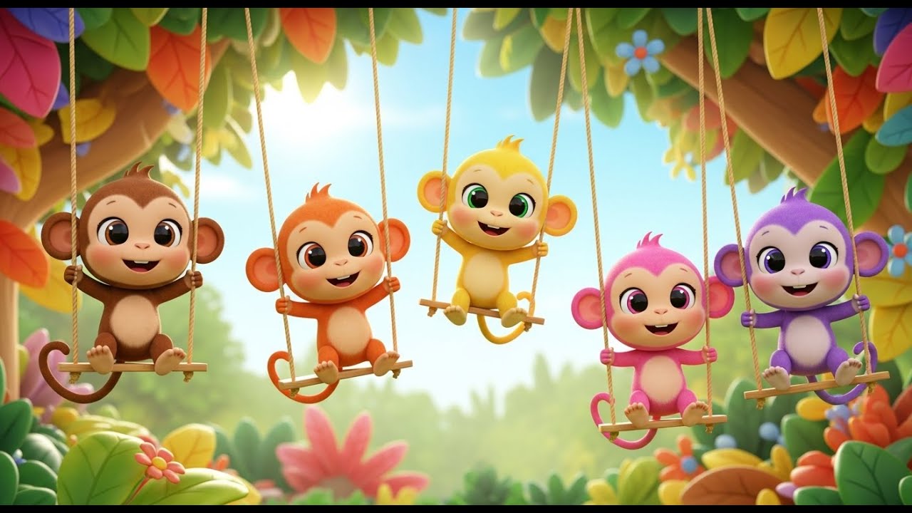 Fünf kleine Affenbabys schaukeln schaukeln | Affenlied & Zählen lernen