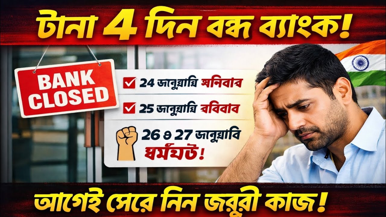 টানা ৪ দিন ব্যাঙ্ক বন্ধ! ২৪–২৭ জানুয়ারি জরুরি কাজ সেরে নিন এখনই | Bank Strike News