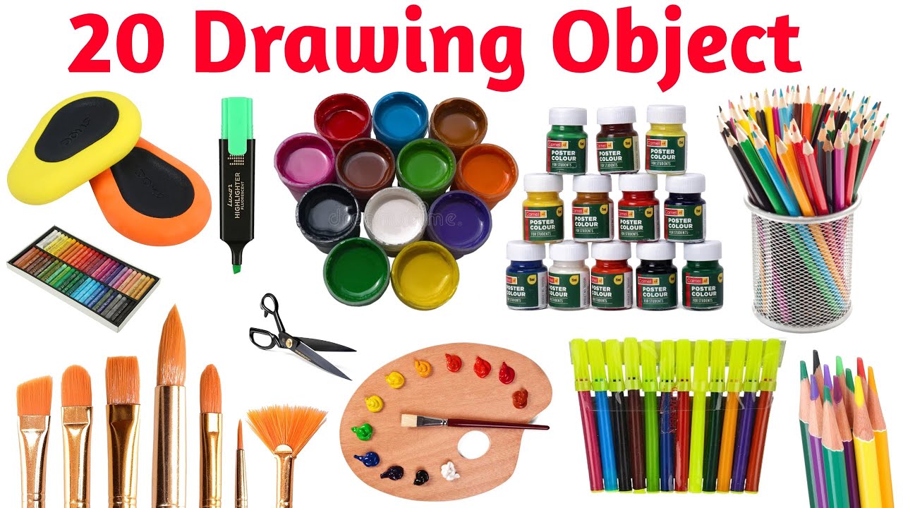 ड्रॉइंग के सामान के नाम | Learn 20 Drawing Objects Name in English and Hindi | Educational Video