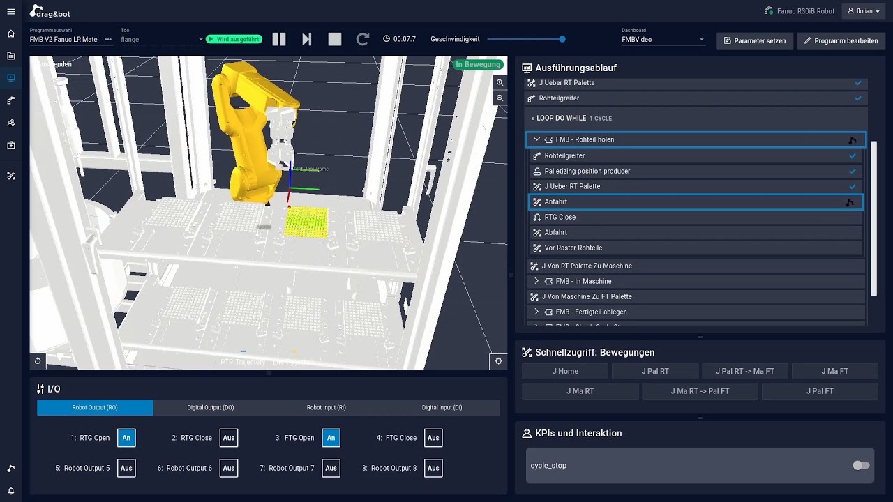 drag&bot and FMB Maschinenbau: Compact handling cell with OTEC Streamfinish machine