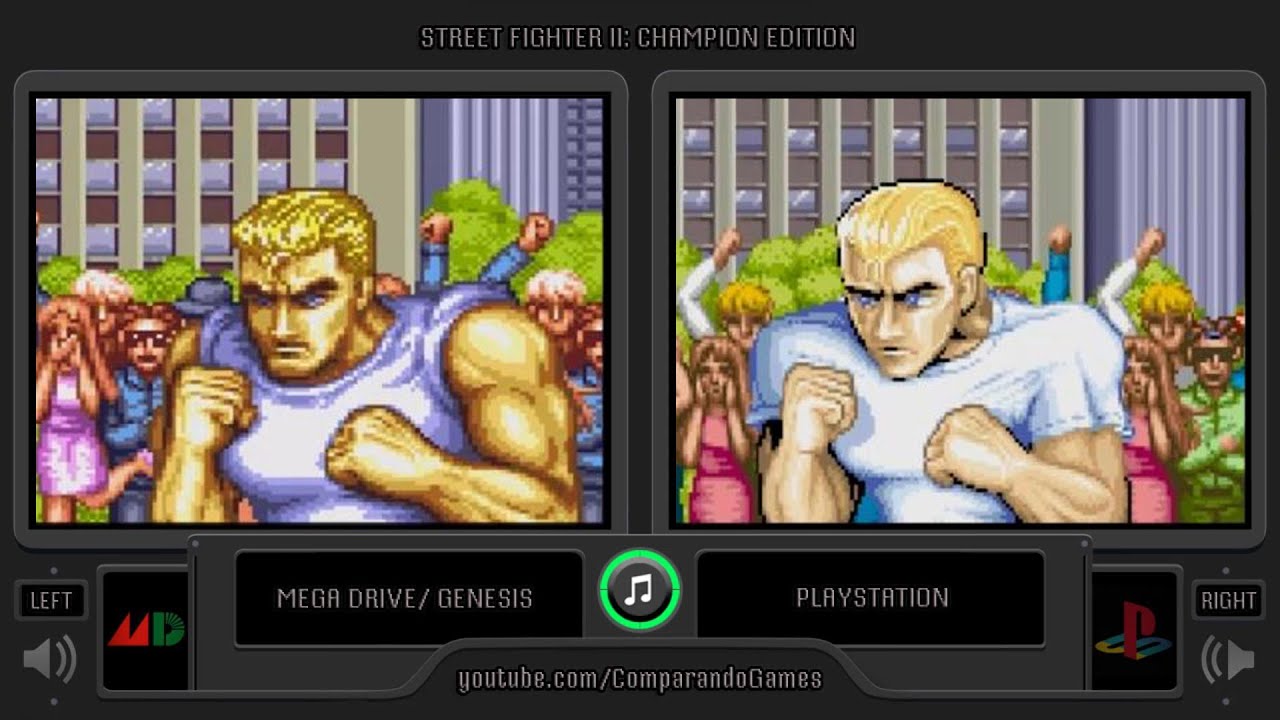 Street Fighter II: Champion Edition (Mega Drive vs Playstation) Side by Side Comparison (Genesis)