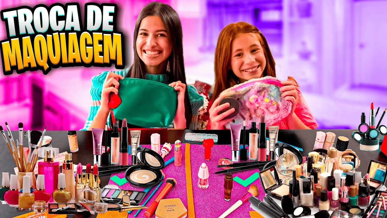 TROCA DE MAQUIAGEM ENTRE IRMÃS * Quem ganhou as melhores coisas? ( Gabi e Susu ) 