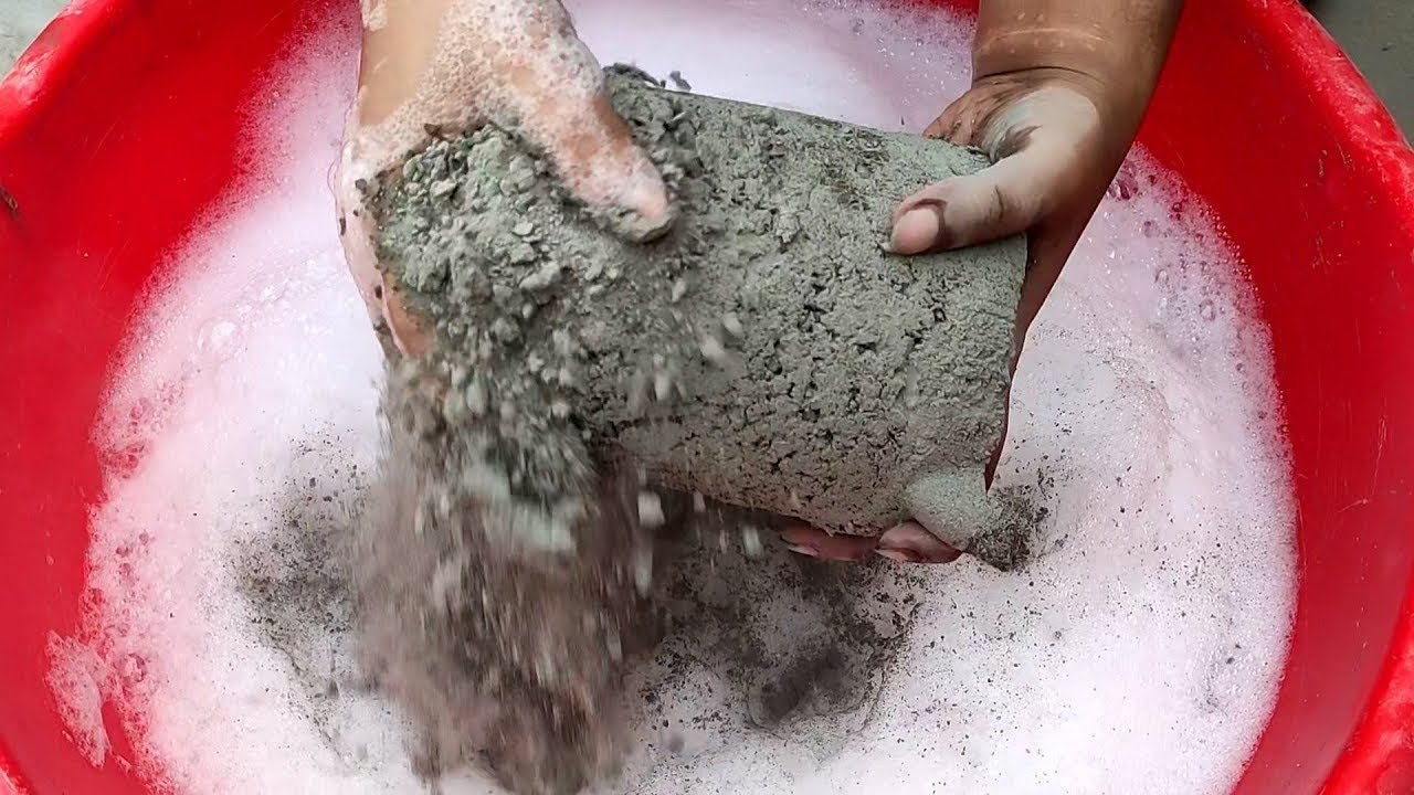  extra dusty soft creamy pure cement with red stones whole crush in foamy water+dry on paste🤤