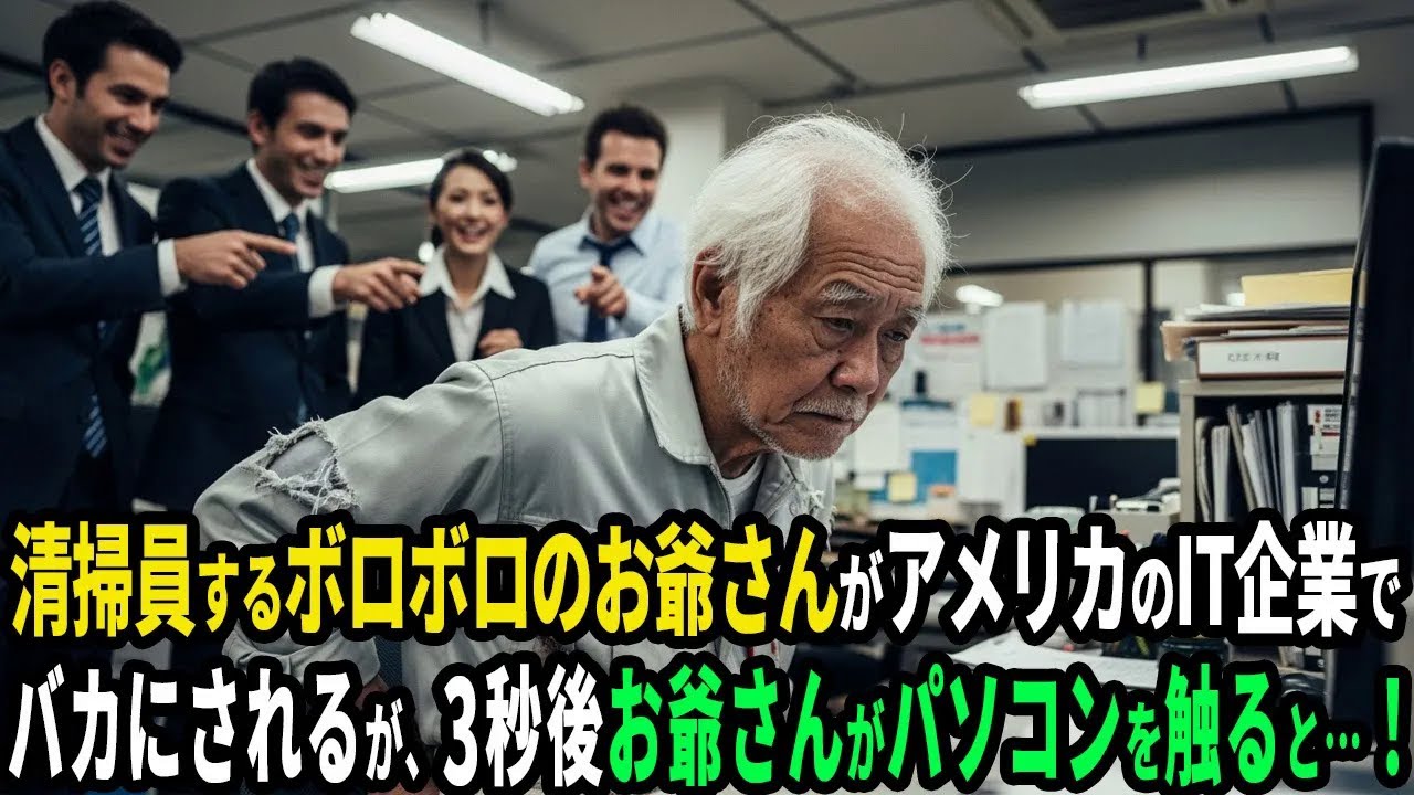 清掃員するボロボロのお爺さんがアメリカのIT企業でバカにされるが、お爺さんがパソコンを触った瞬間全員が唖然…！