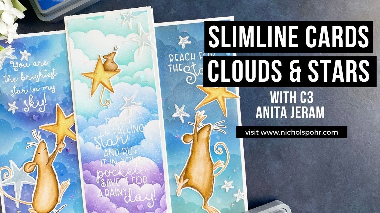 Slimline Cards with Clouds & Stars (Colorado Craft Company Anita Jeram)
