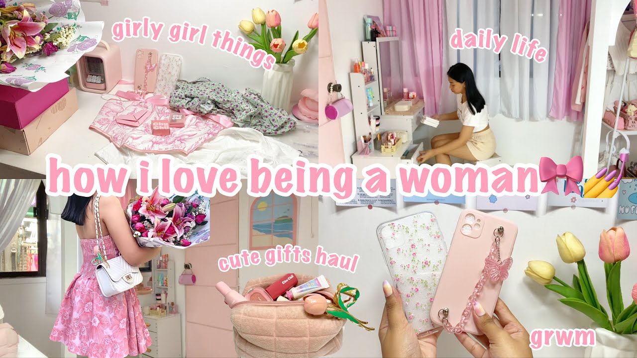 day in the life of a girly girl🎀 pink lover, unboxing aesthetic cute gifts🫶🏻coquette case, grwm💄