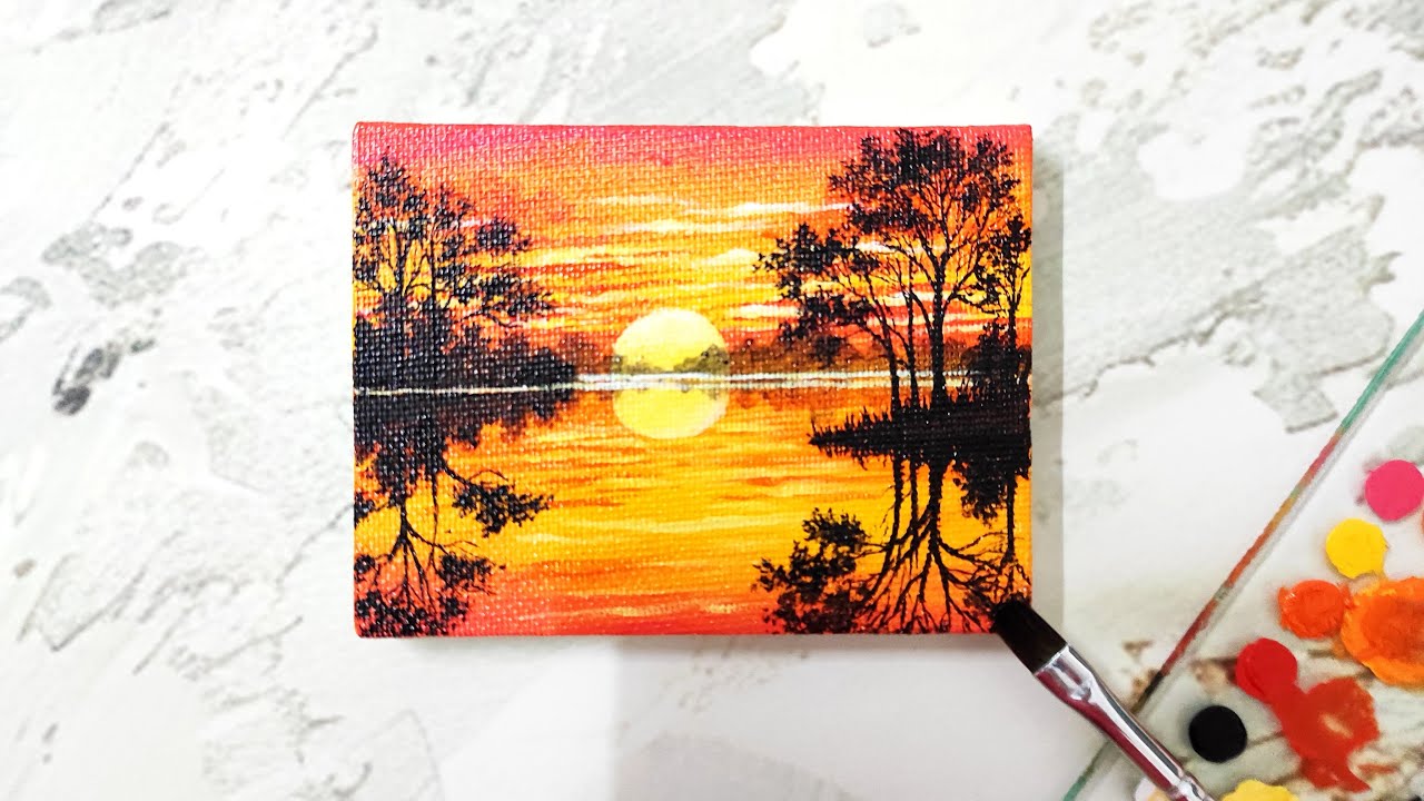 How to Paint a Beautiful Sunset Scene -for Beginners! |Easy Step by step Tutorial |Acrylic on Canvas