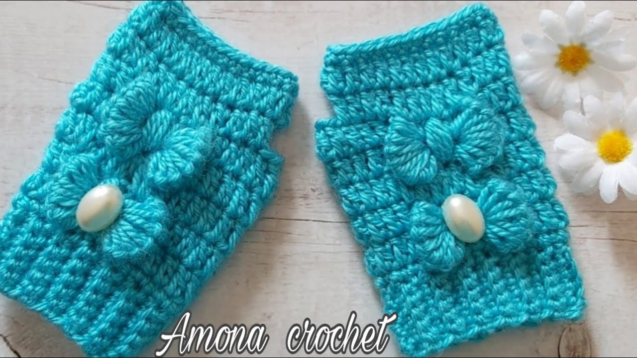 كروشية قفازات/جوانتى اطفال بغرزة جديدة مجسمة سهلة ومميز لأى مقاس Easy crochete Gloves