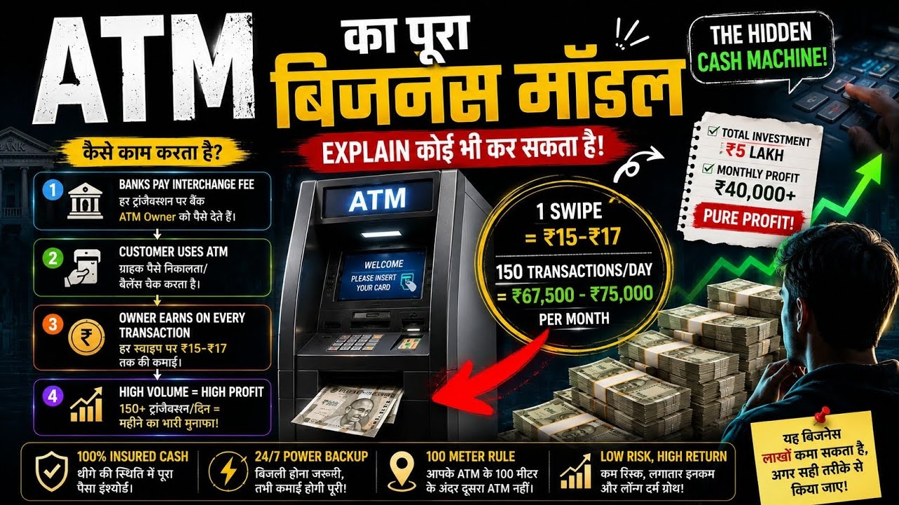 ATM Business Model Explained | 1 ATM Machine = Kitna Profit? Low Investment Business Idea