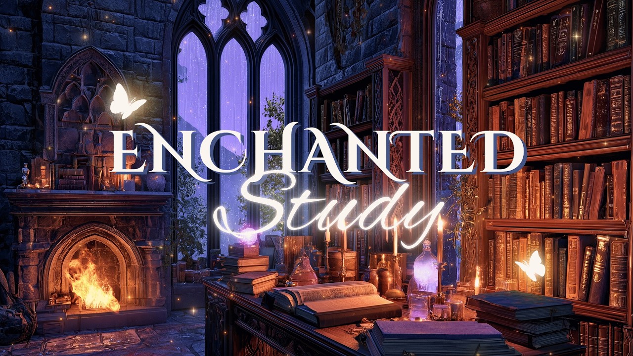 (NO MID-ROLL ADS) Cozy Enchanted Study on a Rainy Night | Dark Fantasy Music & Magical Ambience