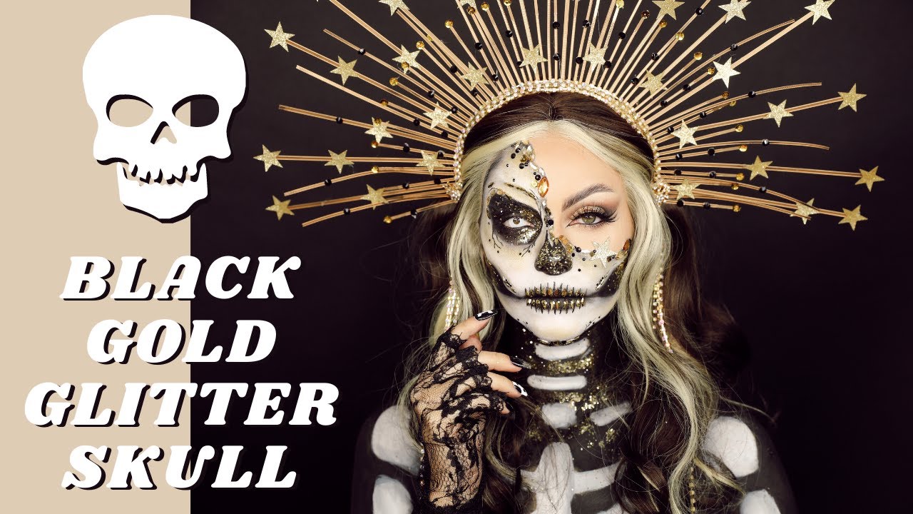 BLACK & GOLD GLITTER SKULL & MYLEE NAIL ART TUTORIAL | ad