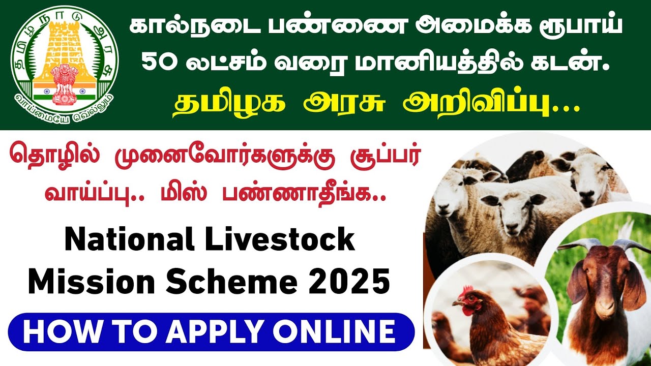 TN Livestock Scheme கால்நடை | பண்ணை அமைக்க ரூ 50 லட்சம் வரை மானியத்தில் கடன்   தமிழக அரசு அறிவிப்பு.