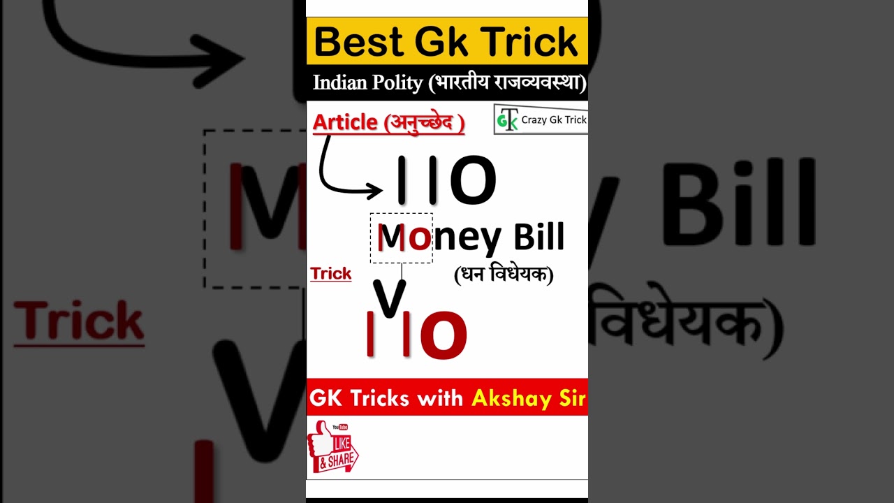 Gk Trick | Polity | Article 110 | Crazy GK Trick | Akshay Sir | #shorts