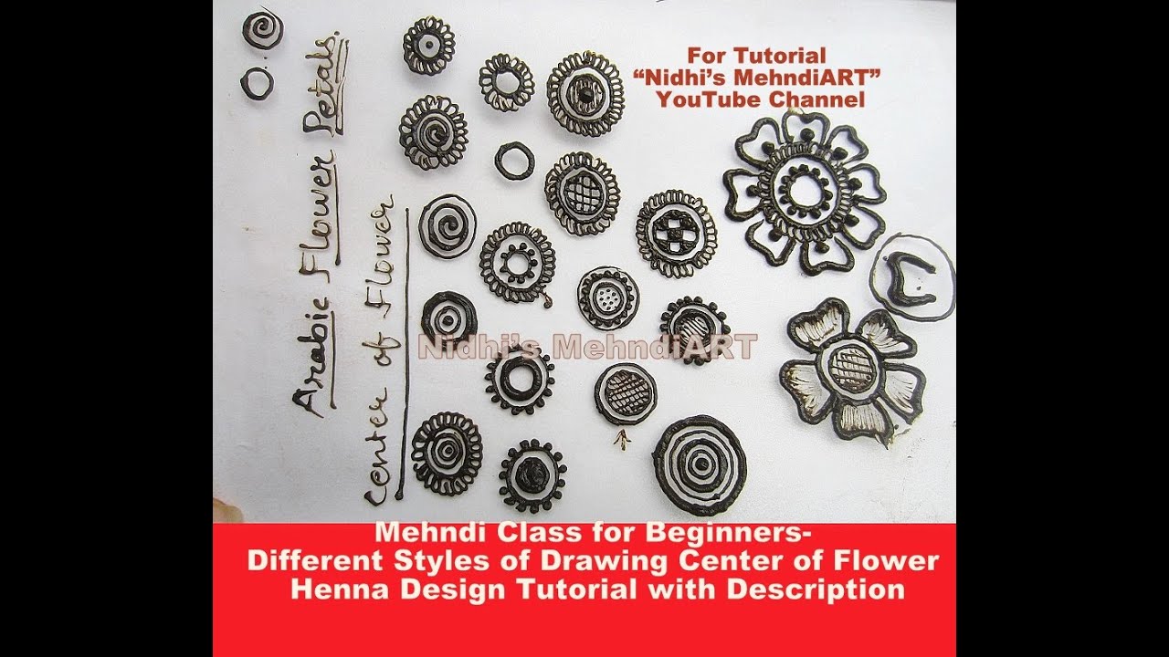 Mehndi Class for Beginners- Different Styles of Drawing Center of  Flower Henna Design Tutorial with