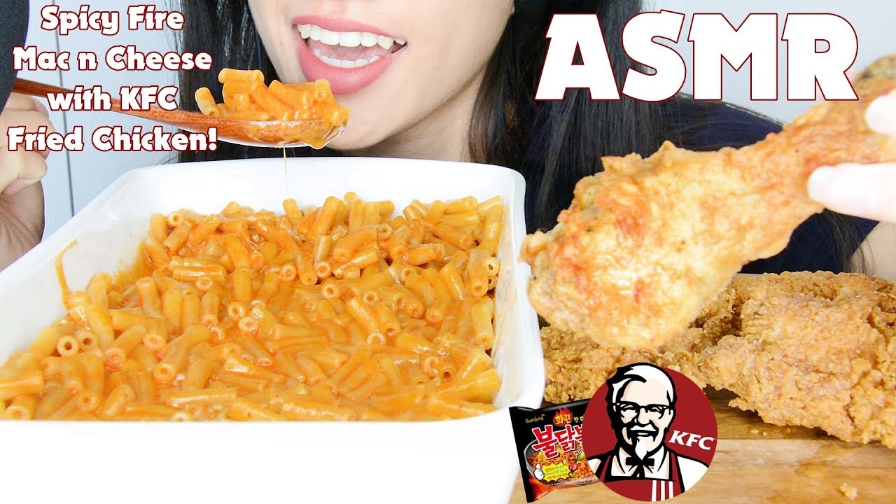 ASMR SPICY FIRE MAC N CHEESE & KFC FRIED CHICKEN - EATING SOUNDS [NO TALKING]