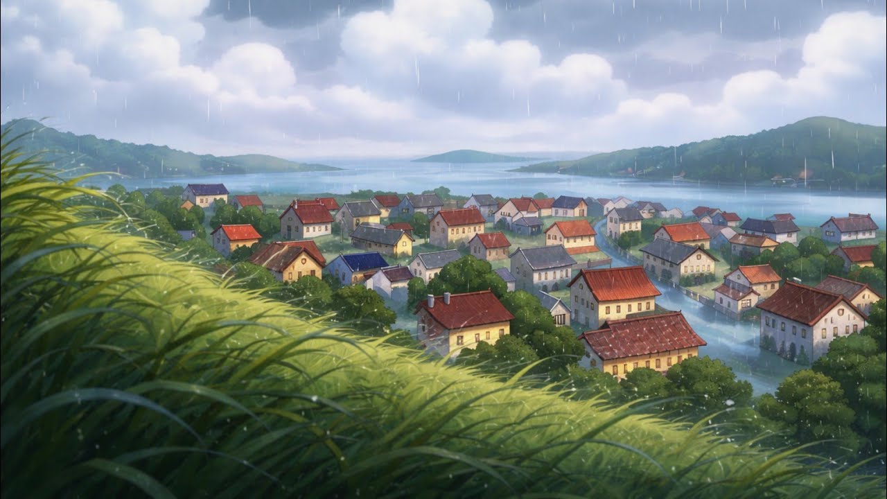 Peaceful Rain Over a Quiet Village | No Music | Ambient Nature Sounds