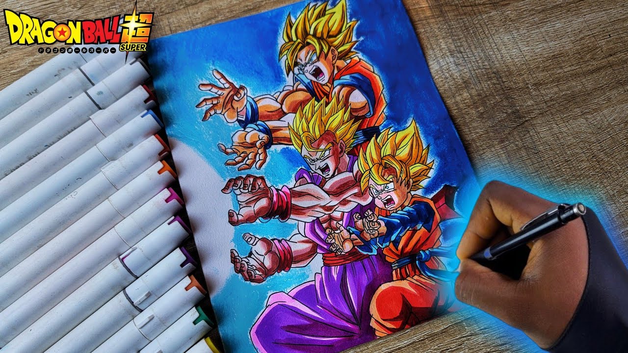 How to Draw Goku ,Gohan and Goten Family Kamehameha😱 - Epic Drawing Tutorial 