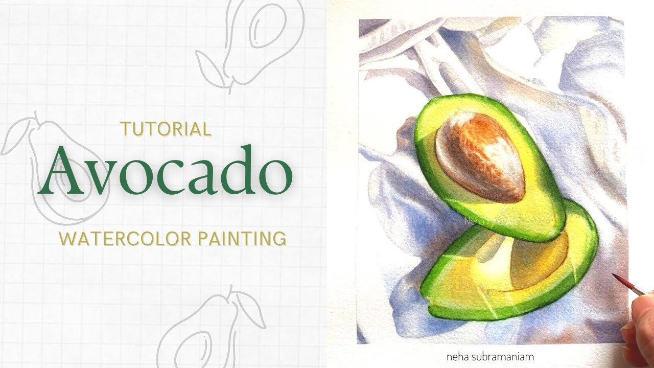 How to paint Avocado with watercolors//Realistic Watercolors//Full Process #watercolors