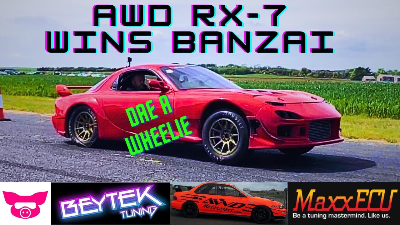 AWD RX-7 GOES TO BANZAI AND WE WON !  9 sec no prep. AWD Motorsport Crail Raceway
