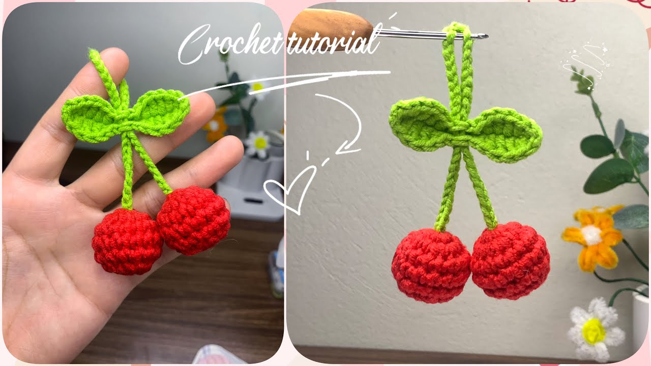 🍒🧶 Crochet Cherry Keychain | Easy Amigurumi Cherry | Móc Khóa Quả Anh Đào Bằng Len