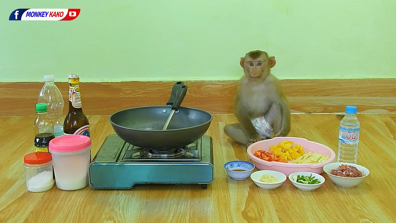 Master Chef Monkey Kako Cooking Fried Vegetables With Beef Recipe