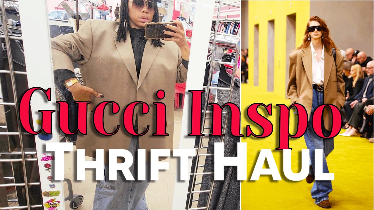 Thrift with Me | Designer Inspo - Gucci Real Talk Fall 2023 Look | Styling Thrift Haul | Model Image