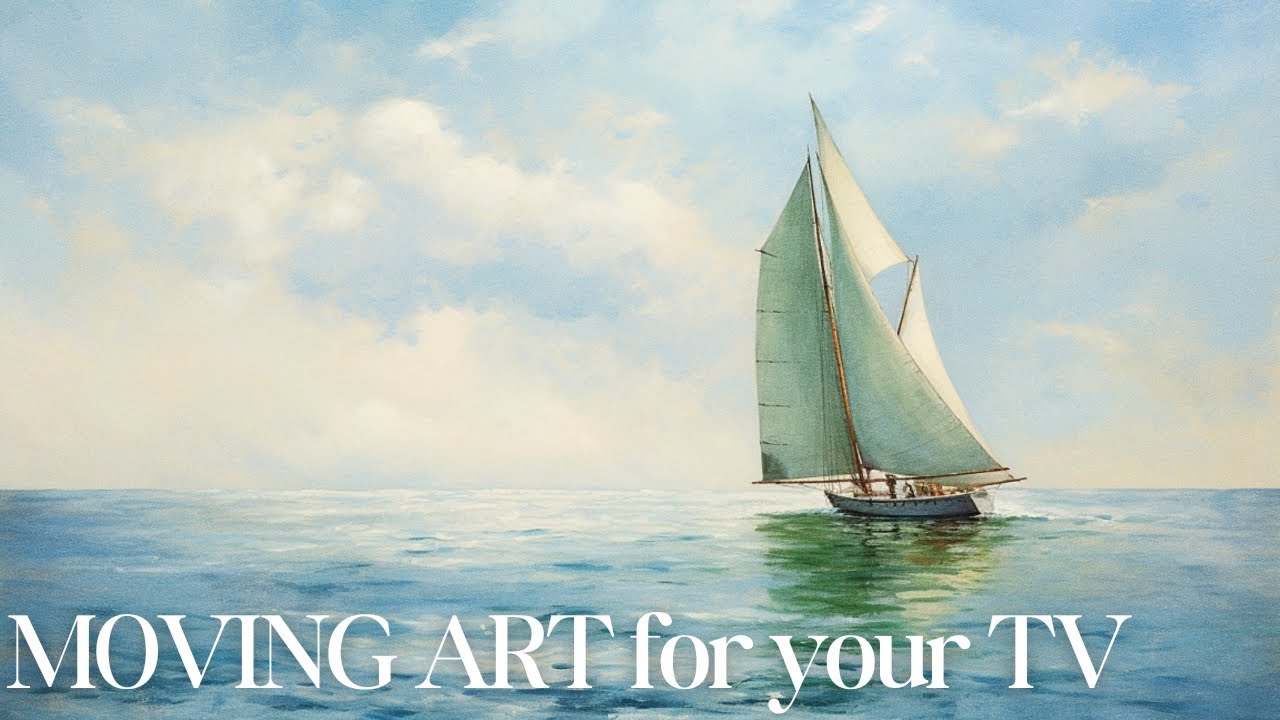 TV Moving Art | Sailboat painting | Nautical Art | Background Ocean Sounds ( Study | Focus | Work )