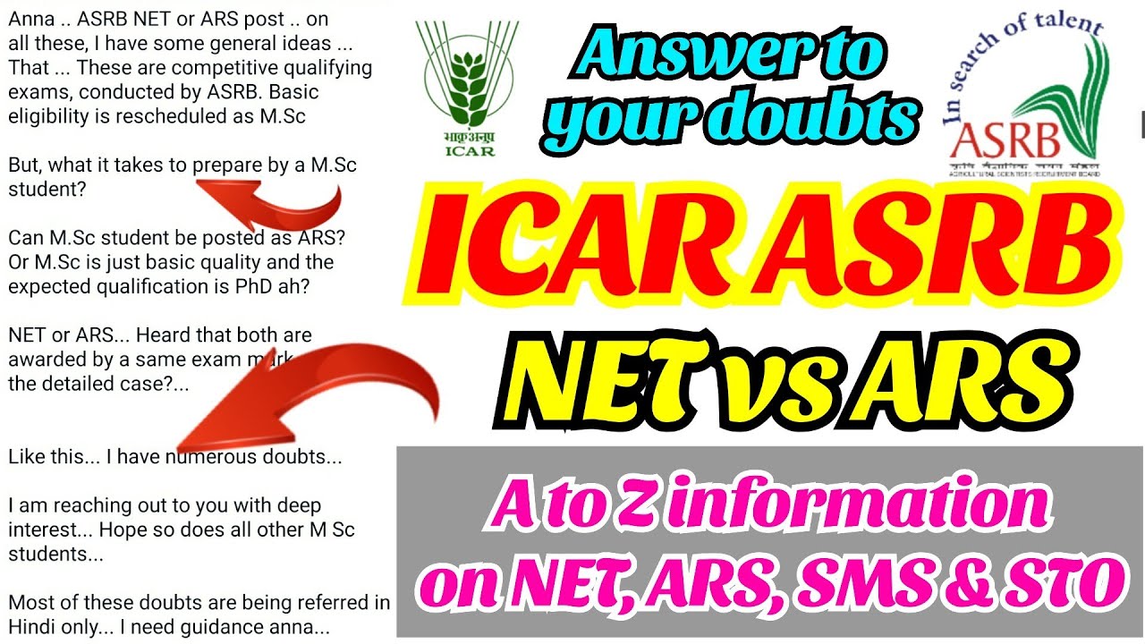 ICAR ASRB NET vs ARS vs SMS vs STO | A to Z explanation | Eligibility, syllabus, subjects, etc