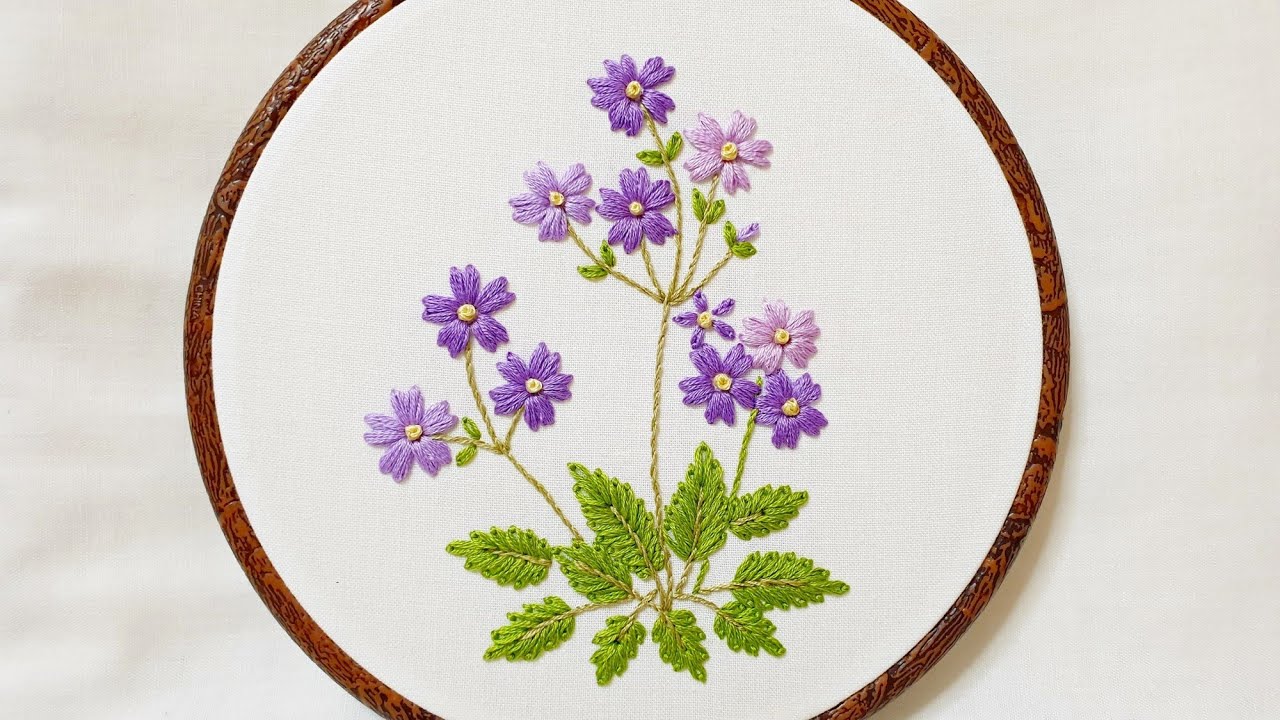 [프랑스자수 CC SUB] 보라보라해~ 앵초꽃 자수 Flower Embroidery|레이지데이지 스티치| hand work