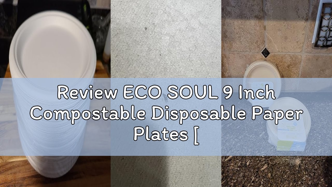 Review ECO SOUL 9 Inch Compostable Disposable Paper Plates [100 Pack] Food Safe 100% Virgin Bagasse