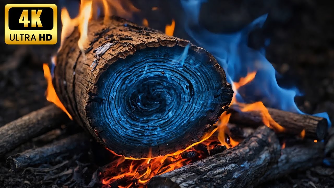 🔥 Night Forest Fireplace with Burning Wood & Crackling Sounds for Christmas Winter Atmosphere V1