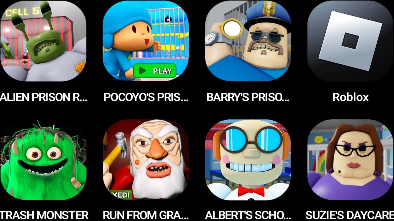 ALIEN PRISON RUN,POCOYO PRISON RUN,BARRY'S PRISON RUN,Roblox,TRASH MONSTER,RUN FROM GRANDPA...