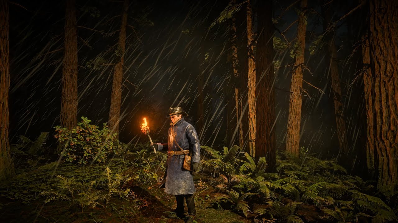 Walking Alone Through a Stormy Forest at Night | Rain & Thunder ASMR | Arthur Morgan | RDR2 ASMR
