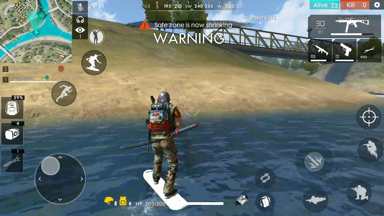 Rotation with skateboard on water in Free fire!?!??